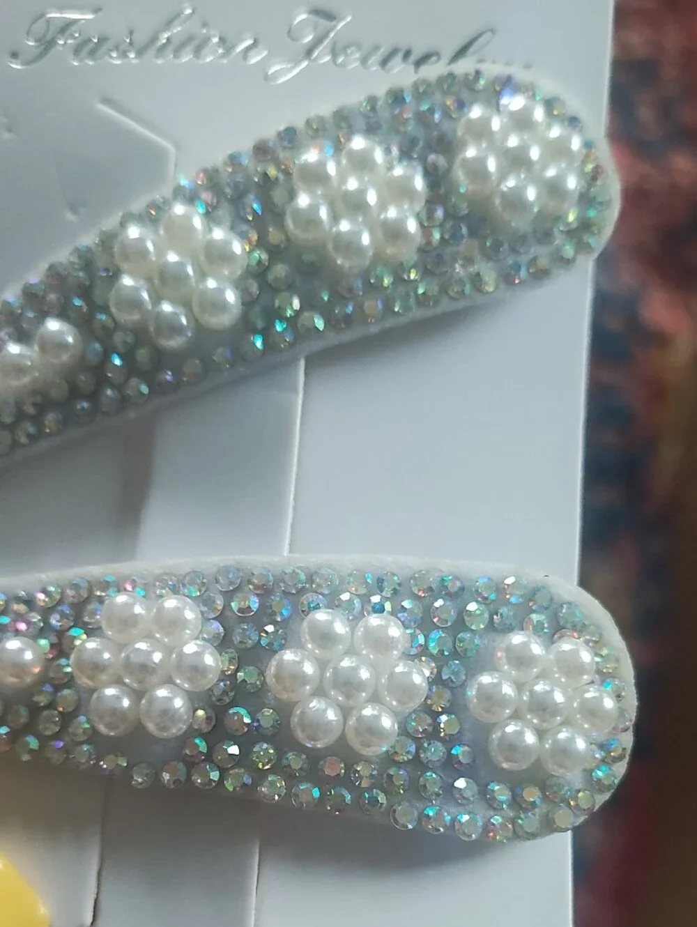 Pearl & Rhinestone Hair Clips - White Sparkle